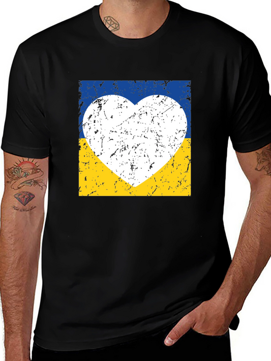 Ukraine Flag Heart Graphic Tee - Distressed Design