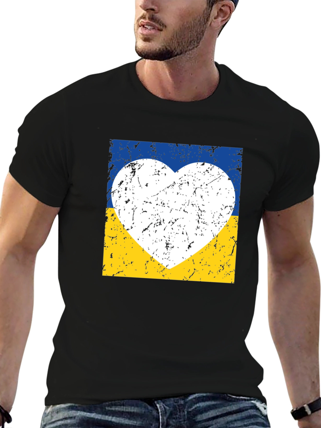 Ukraine Flag Heart Graphic Tee - Distressed Design