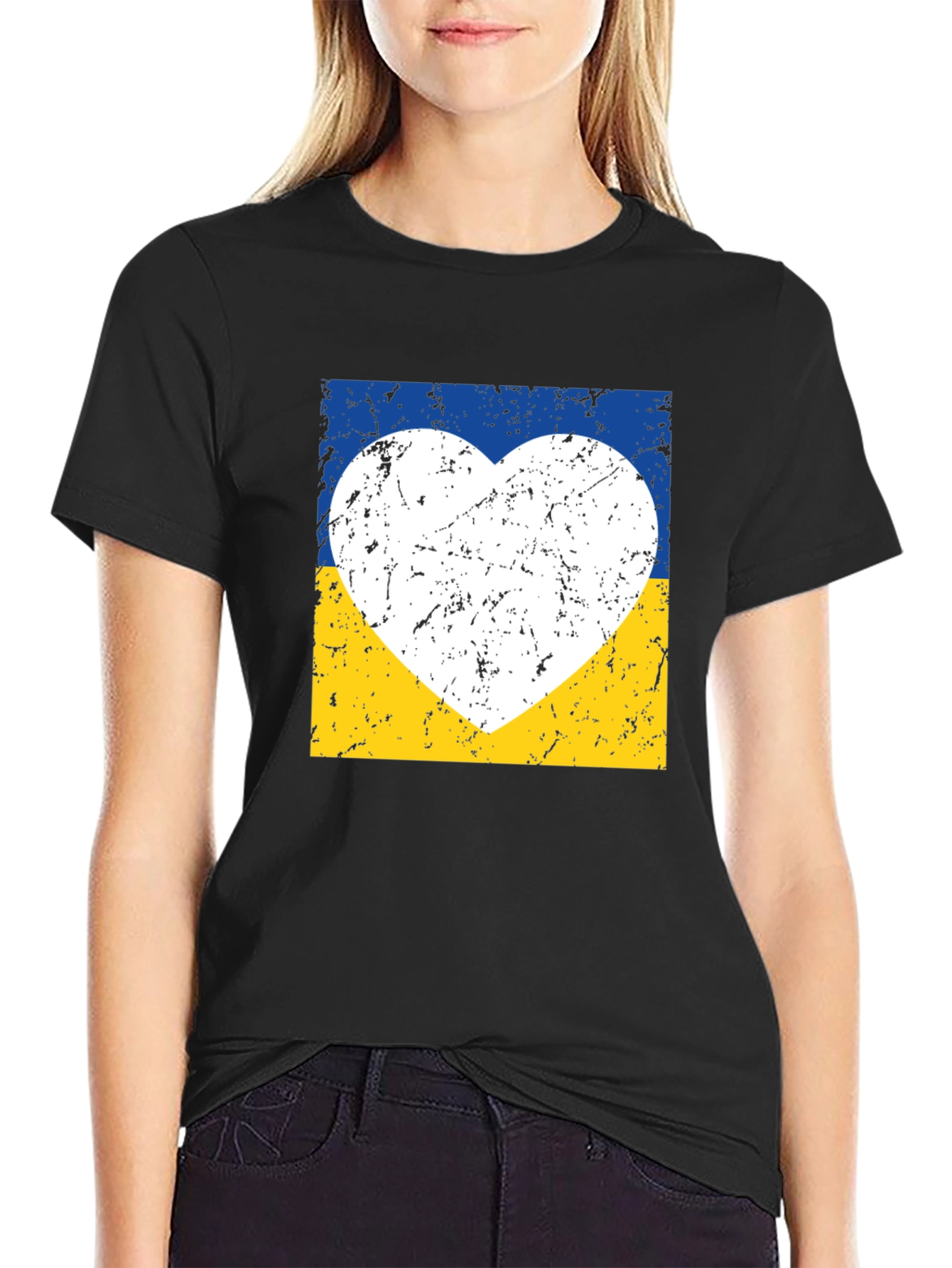 Ukraine Flag Heart Graphic Tee - Distressed Design