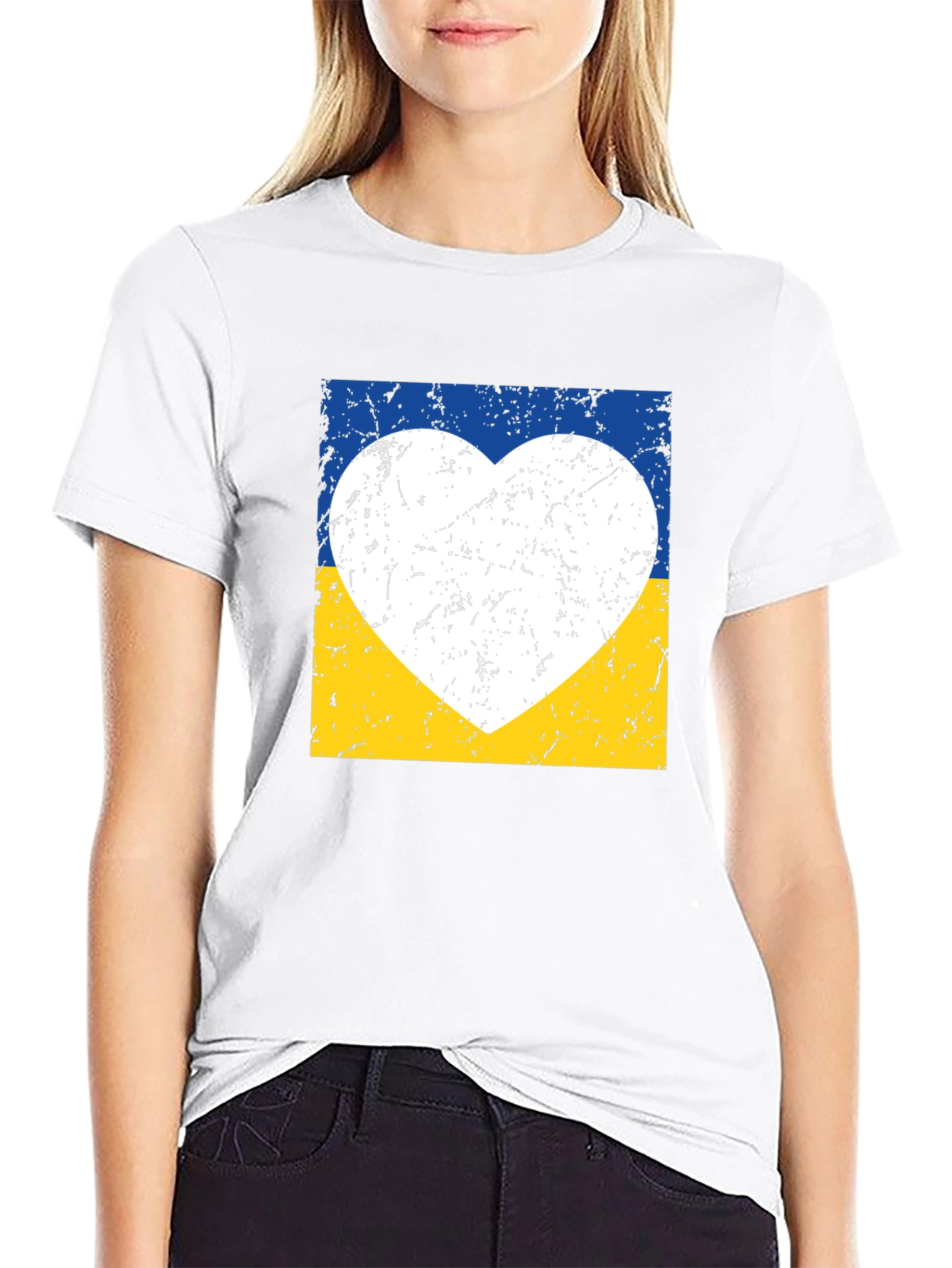 Ukraine Flag Heart Graphic Tee - Distressed Design