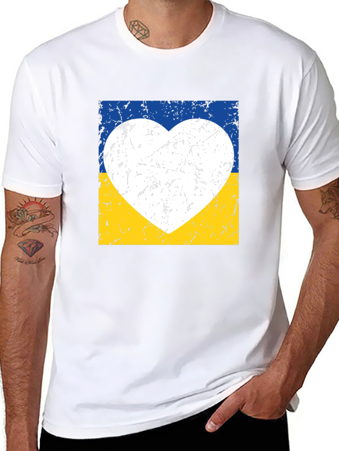 Ukraine Flag Heart Graphic Tee - Distressed Design