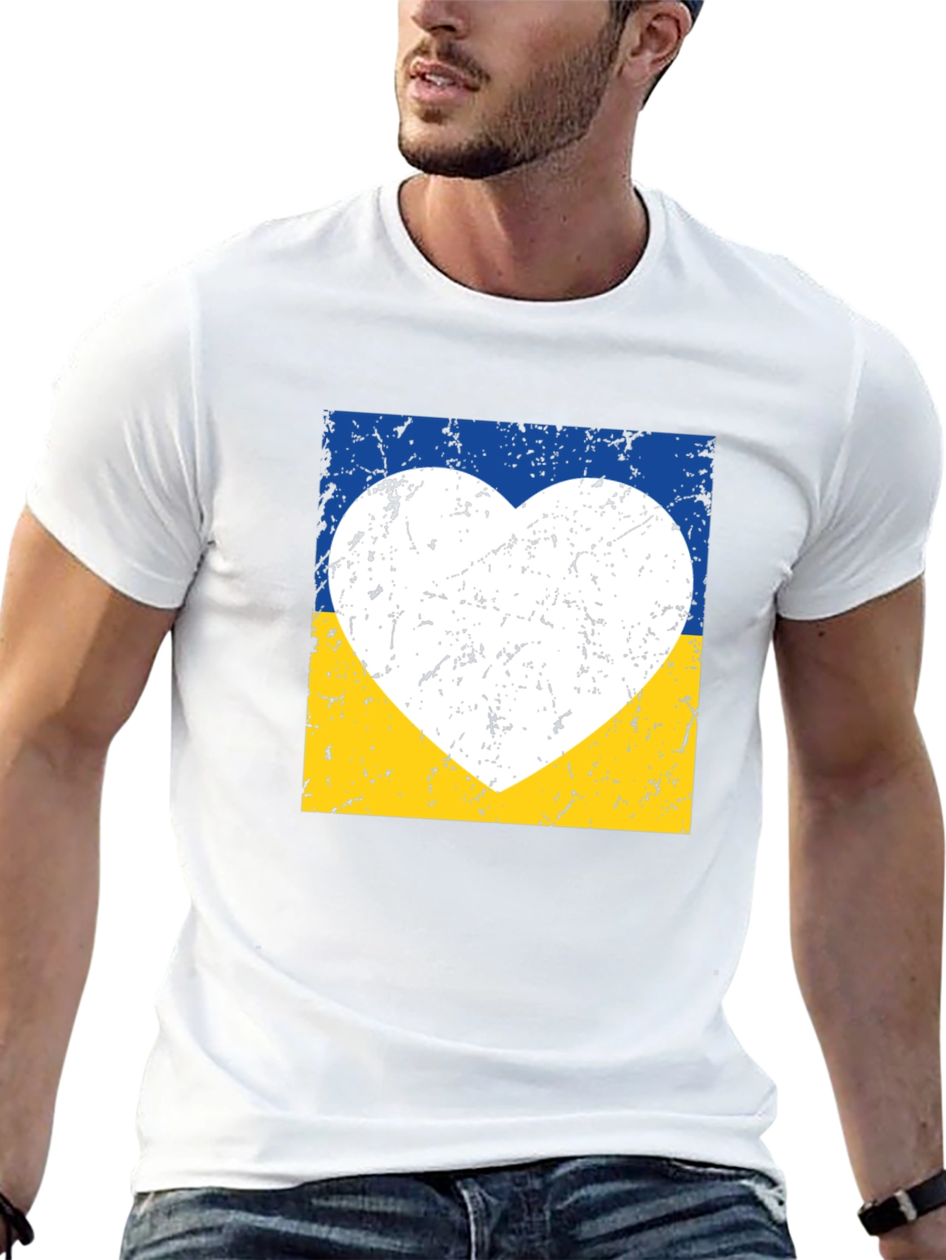 Ukraine Flag Heart Graphic Tee - Distressed Design