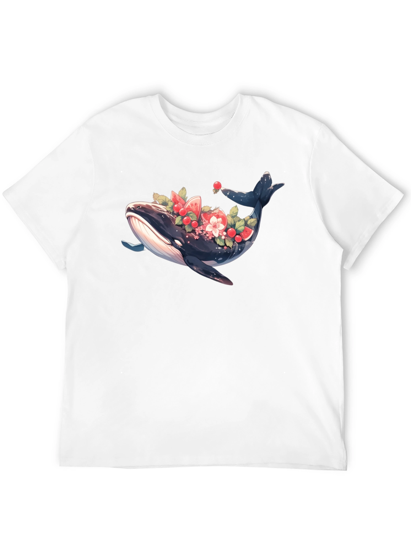 Whale Floral Graphic Tee - Black Cotton T-Shirt