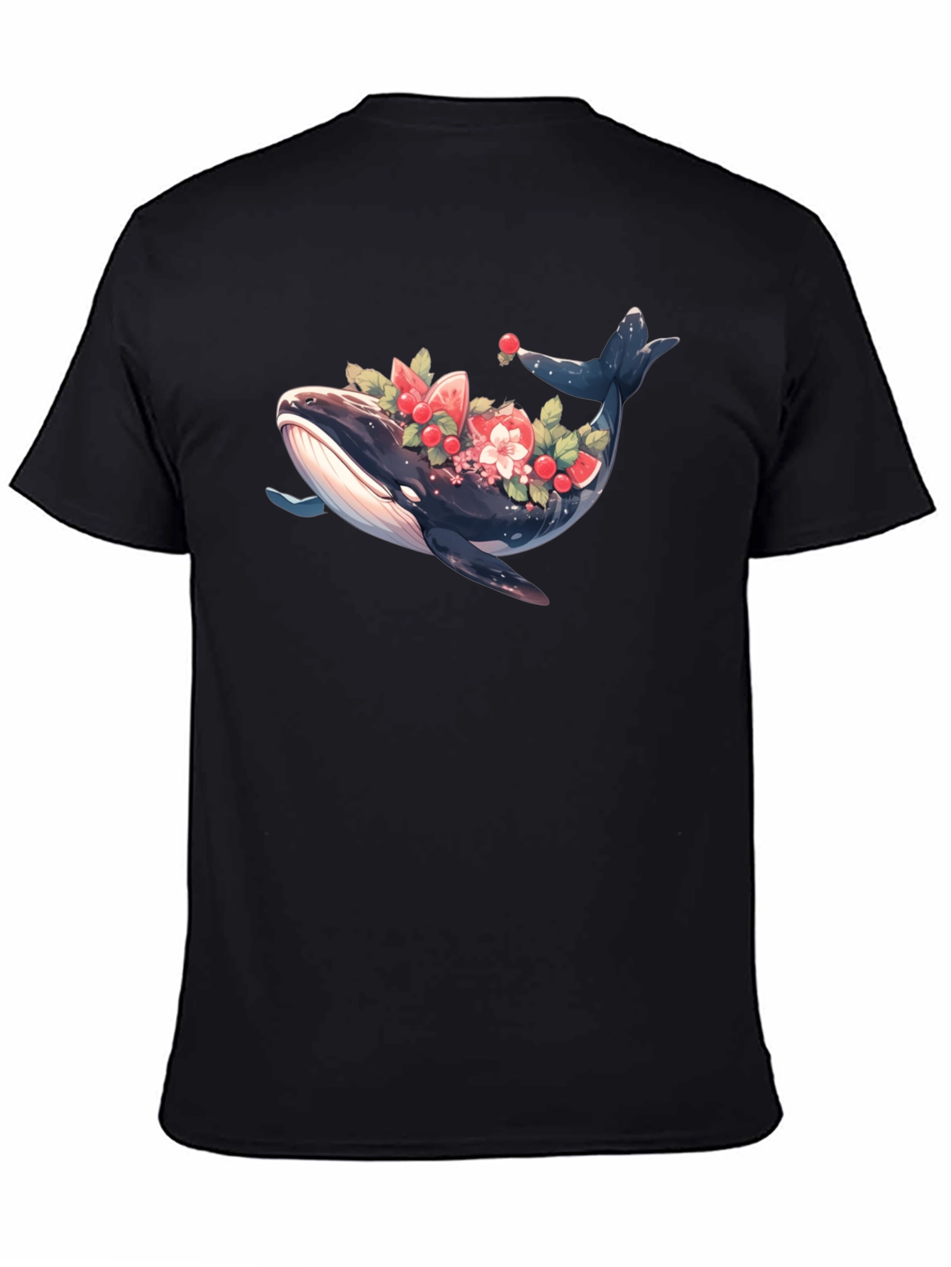 Whale Floral Graphic Tee - Black Cotton T-Shirt