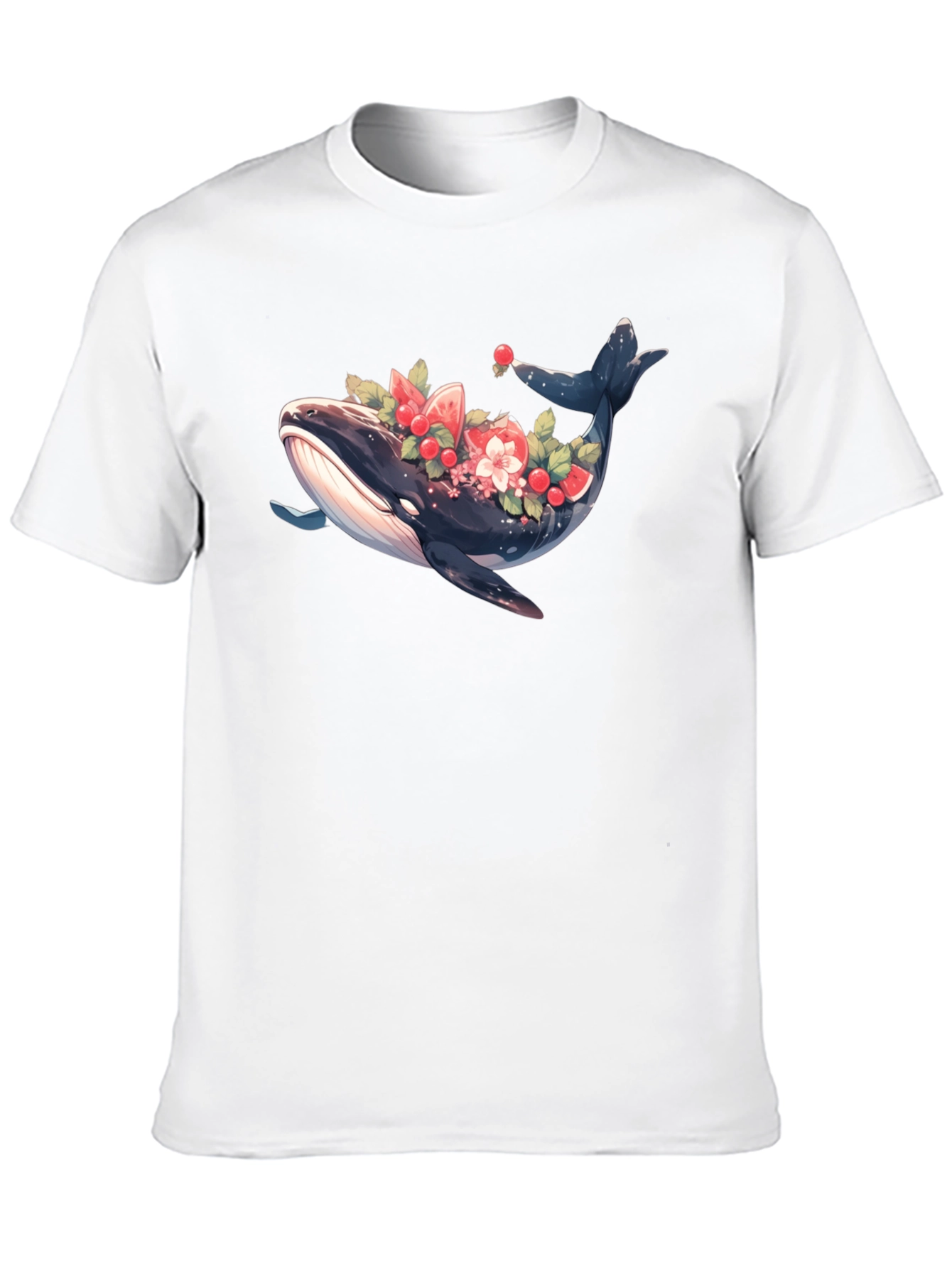 Whale Floral Graphic Tee - Black Cotton T-Shirt