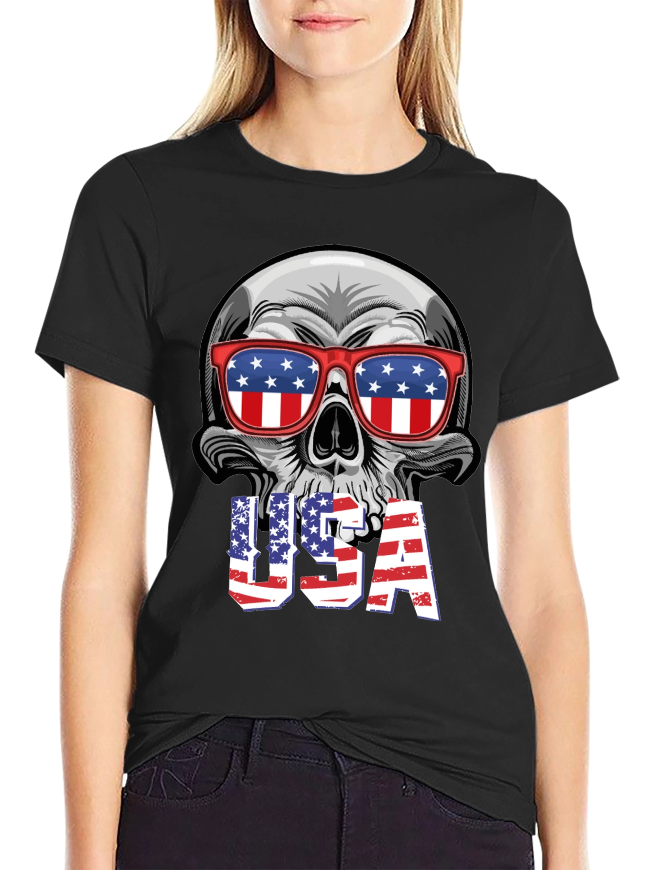 USA Skull Graphic Tee - Patriotic T-Shirt
