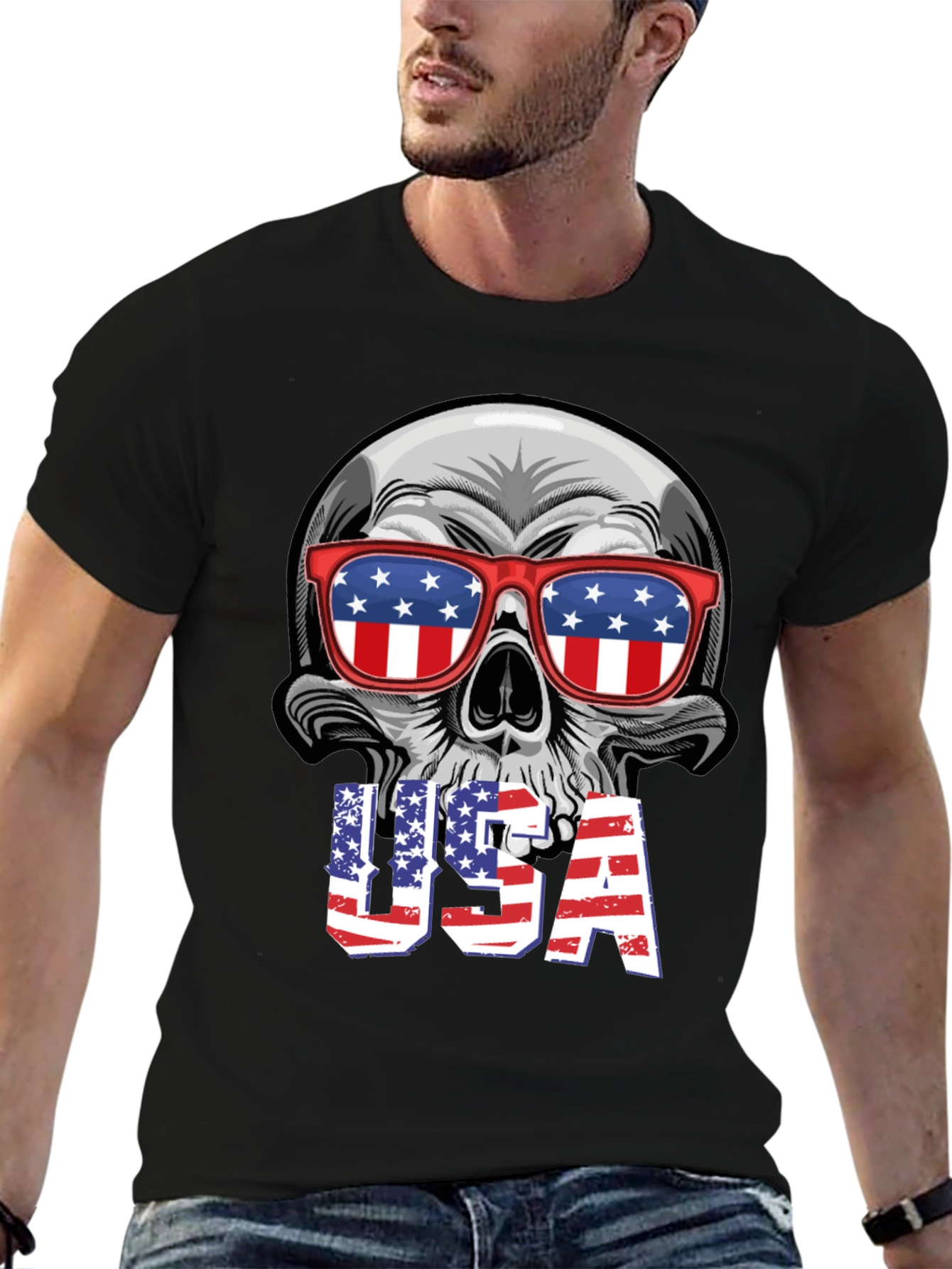USA Skull Graphic Tee - Patriotic T-Shirt