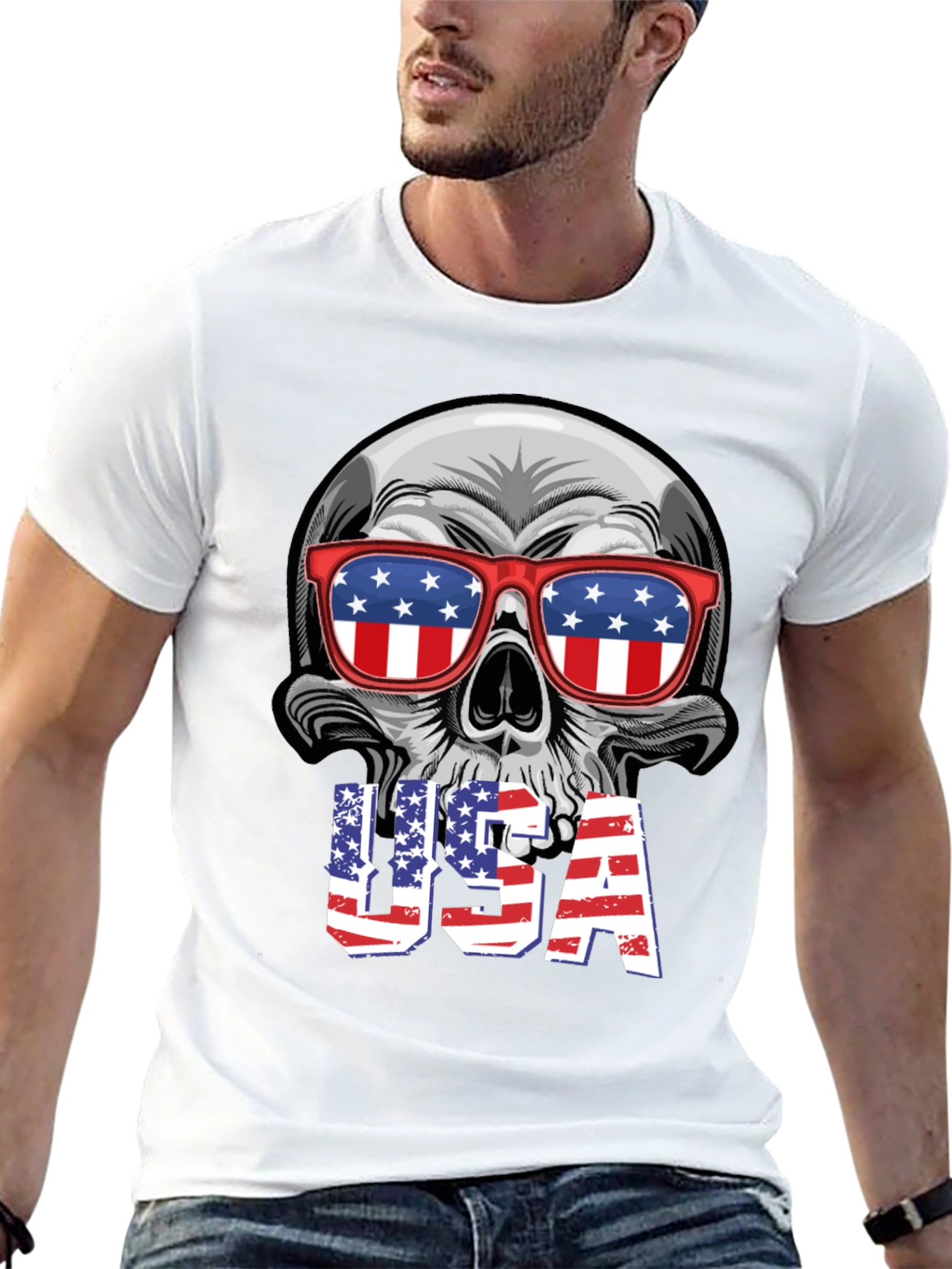 USA Skull Graphic Tee - Patriotic T-Shirt