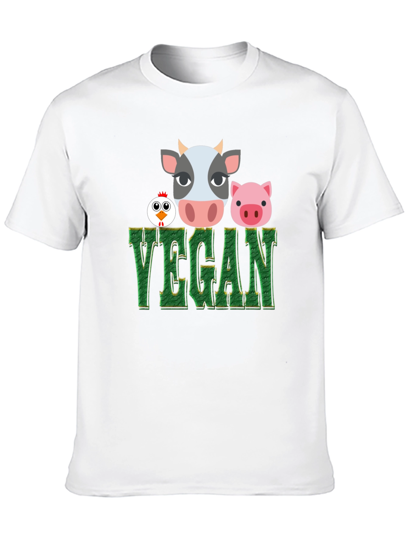 Vegan T-Shirt with Cow Pig and Chicken Design