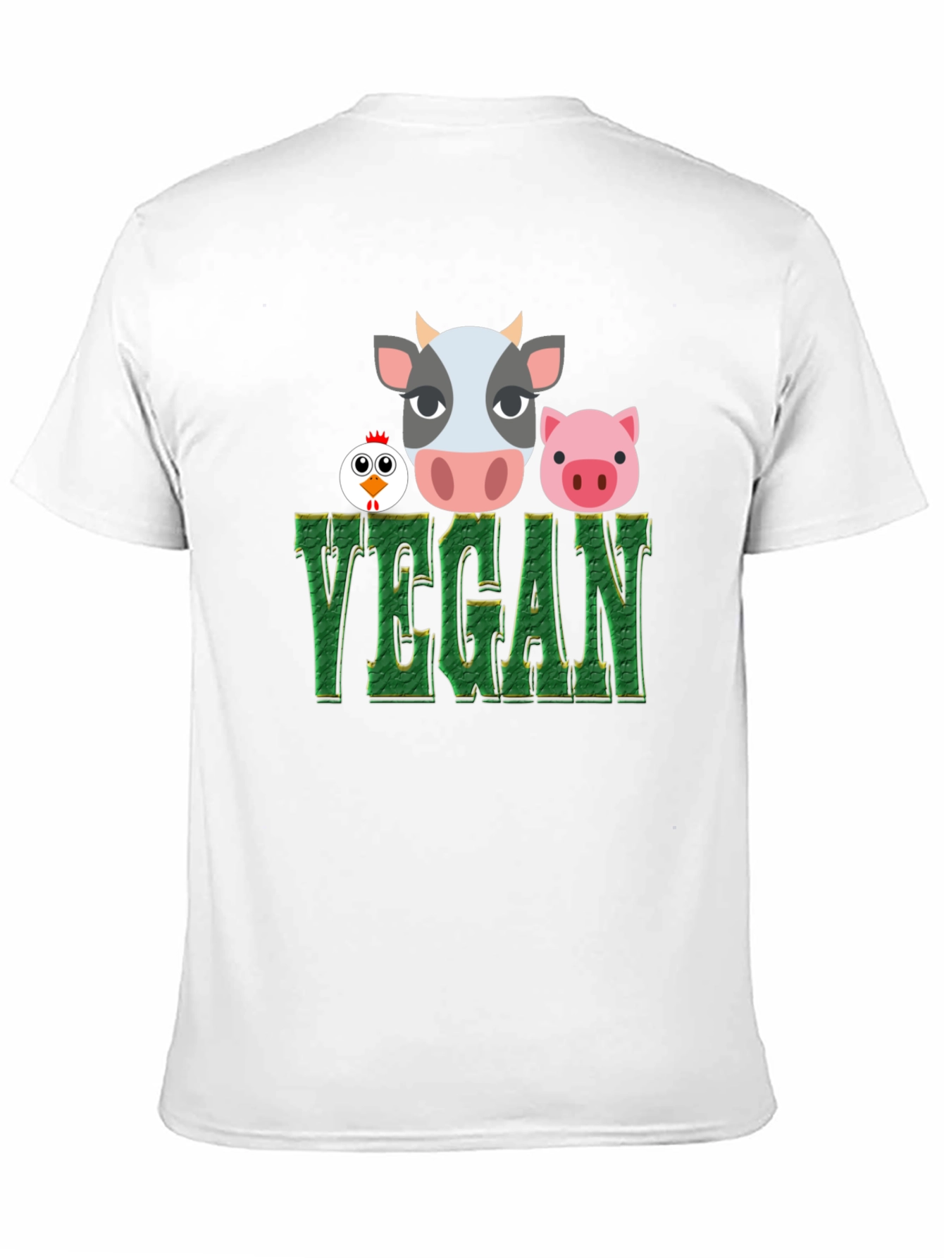 Vegan T-Shirt with Cow Pig and Chicken Design