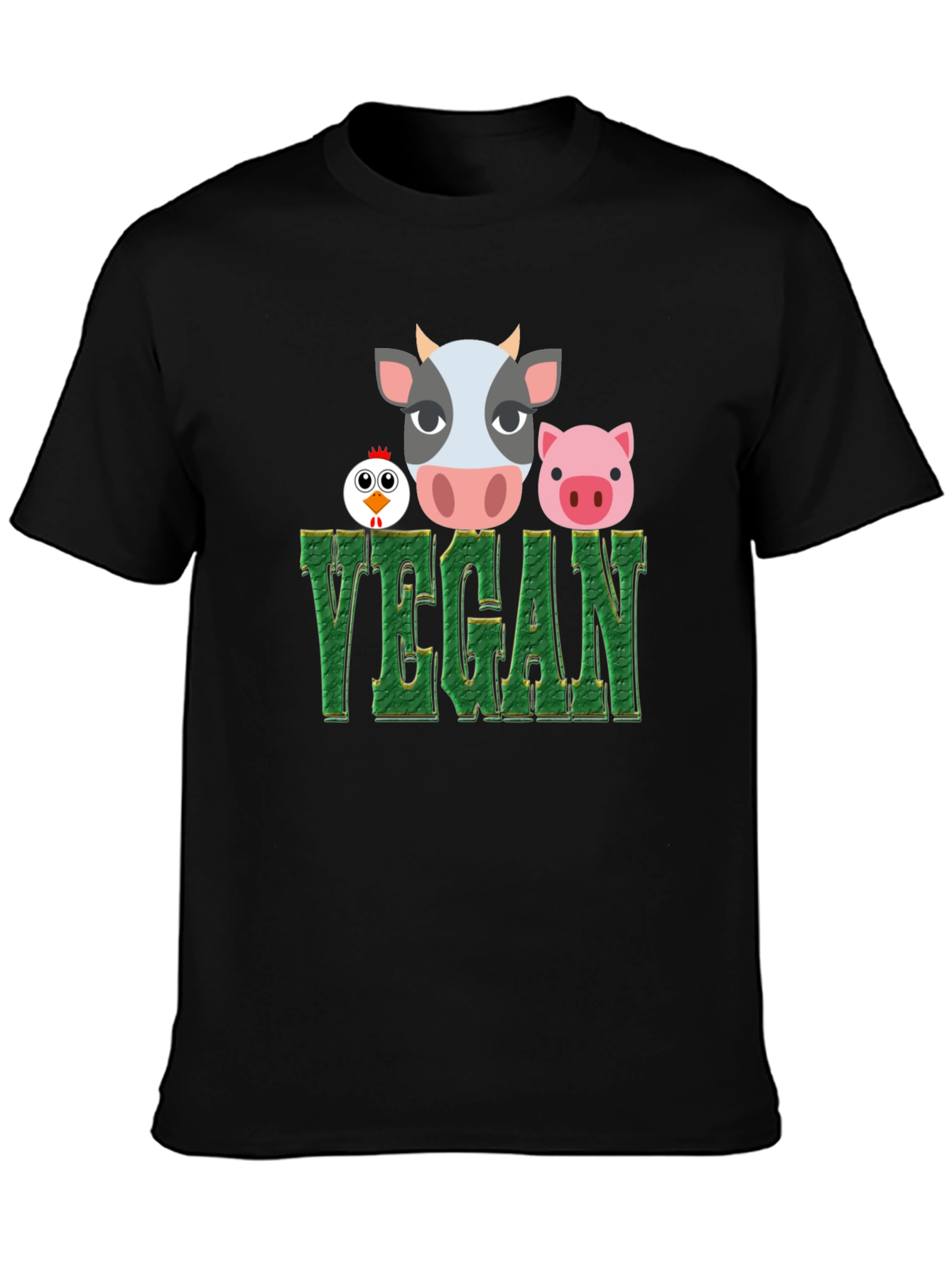 Vegan T-Shirt with Cow Pig and Chicken Design