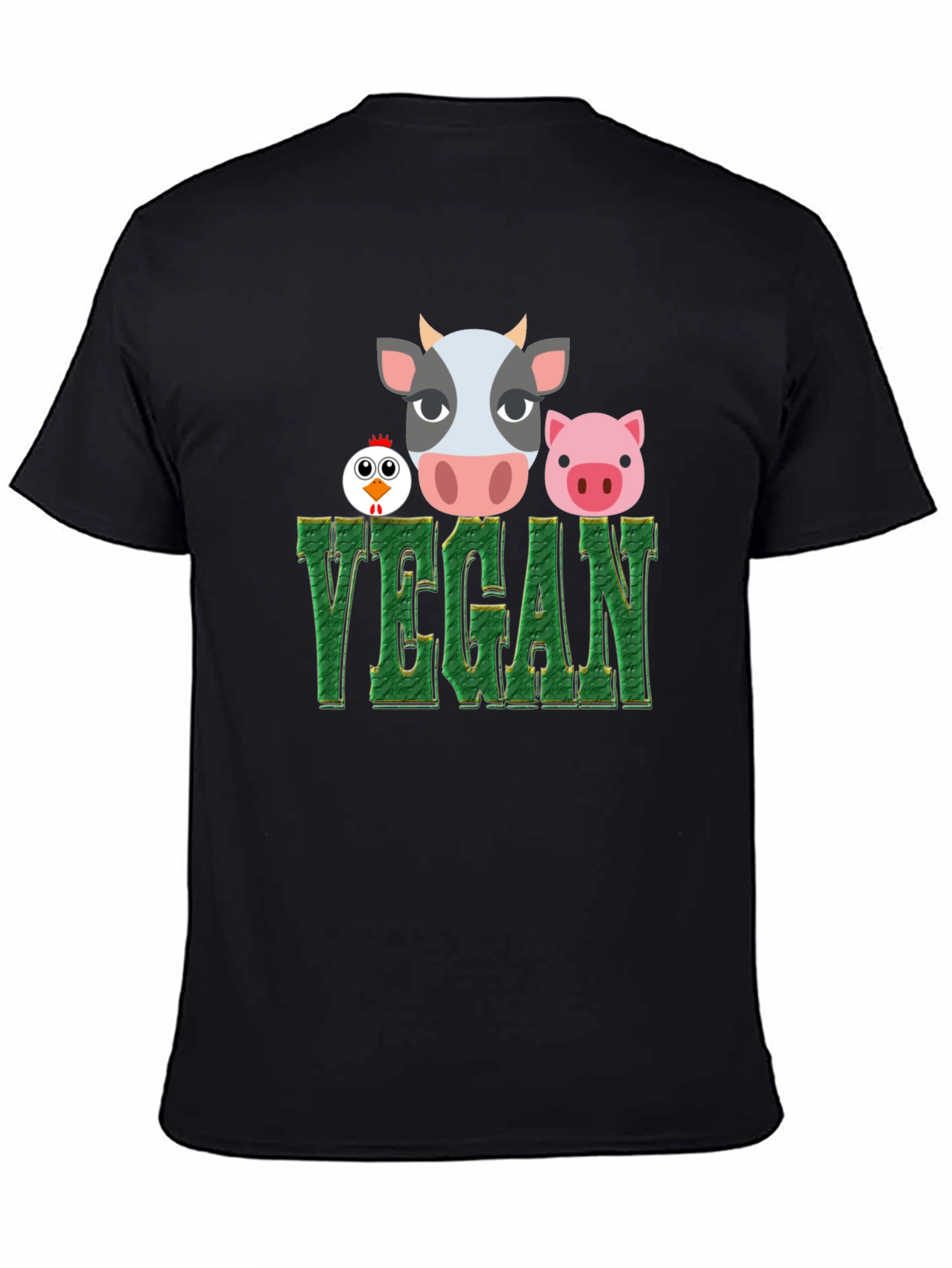 Vegan T-Shirt with Cow Pig and Chicken Design