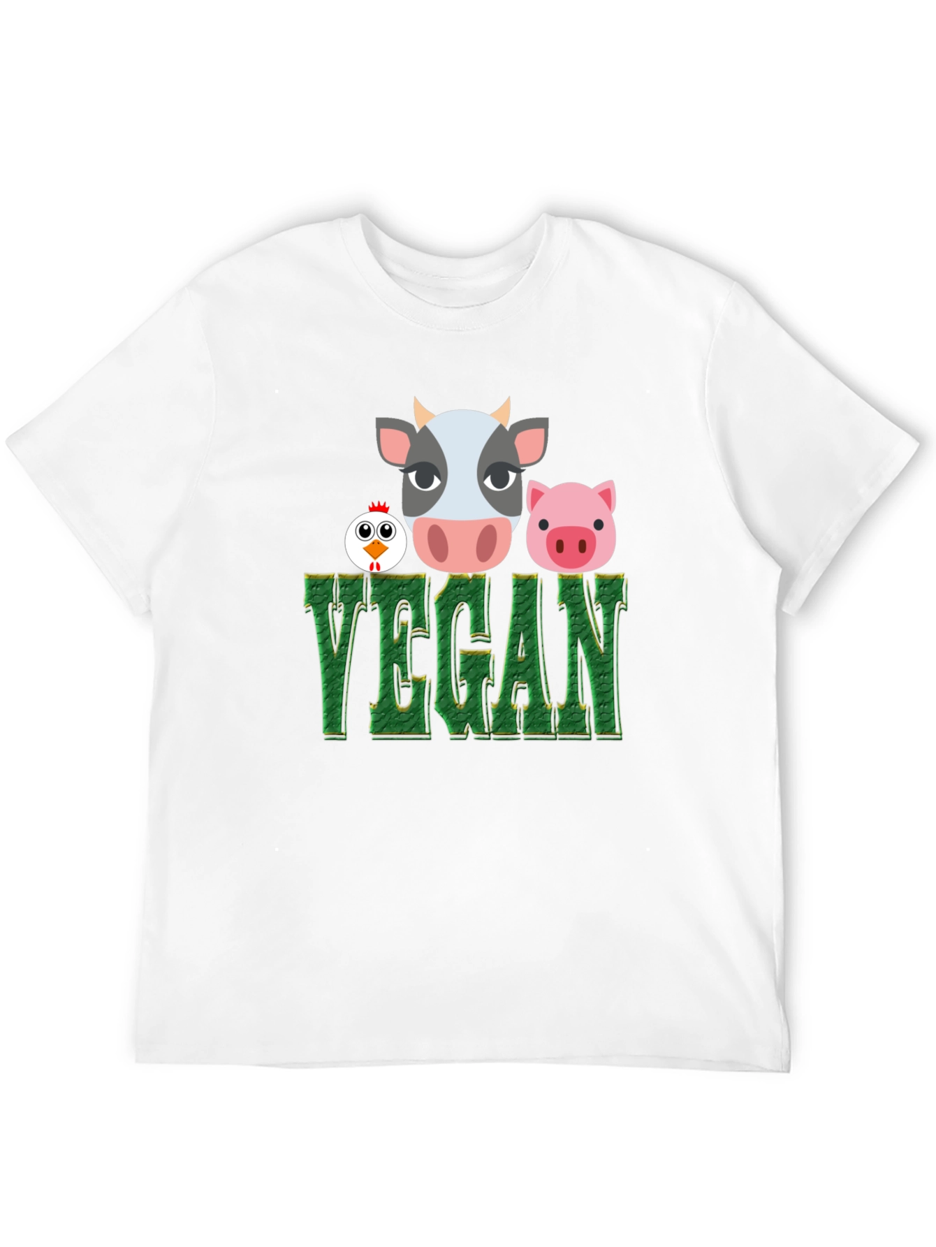 Vegan T-Shirt with Cow Pig and Chicken Design