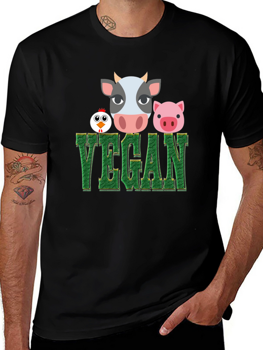 Vegan T-Shirt with Cow Pig and Chicken Design