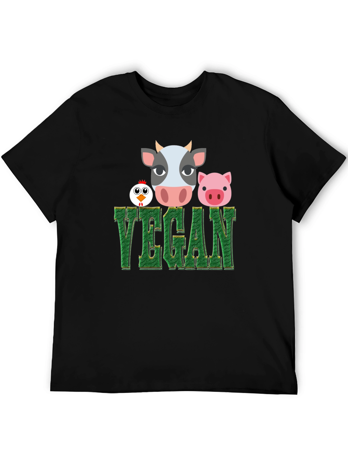 Vegan T-Shirt with Cow Pig and Chicken Design