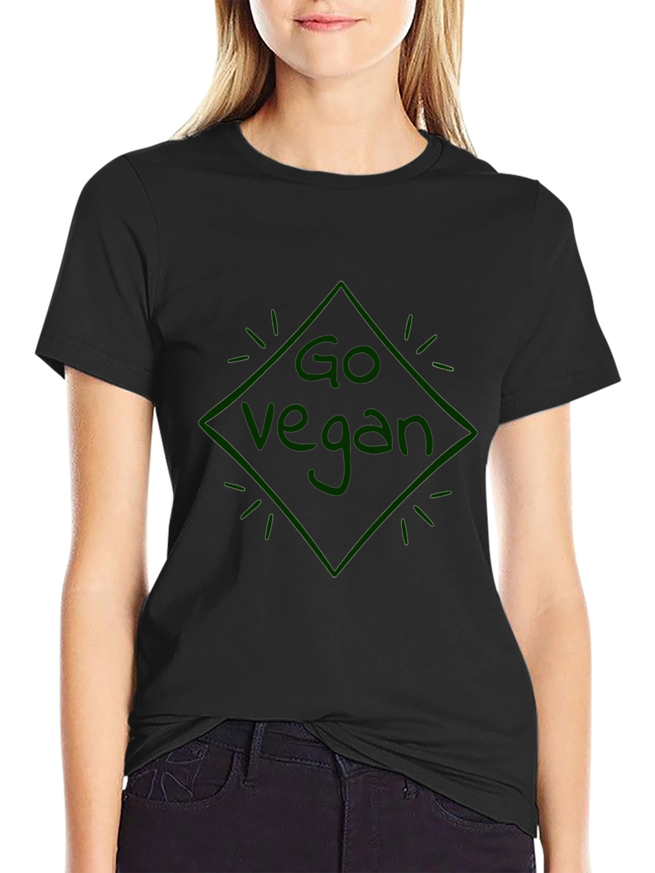 Go Vegan Diamond Graphic Black T-Shirt