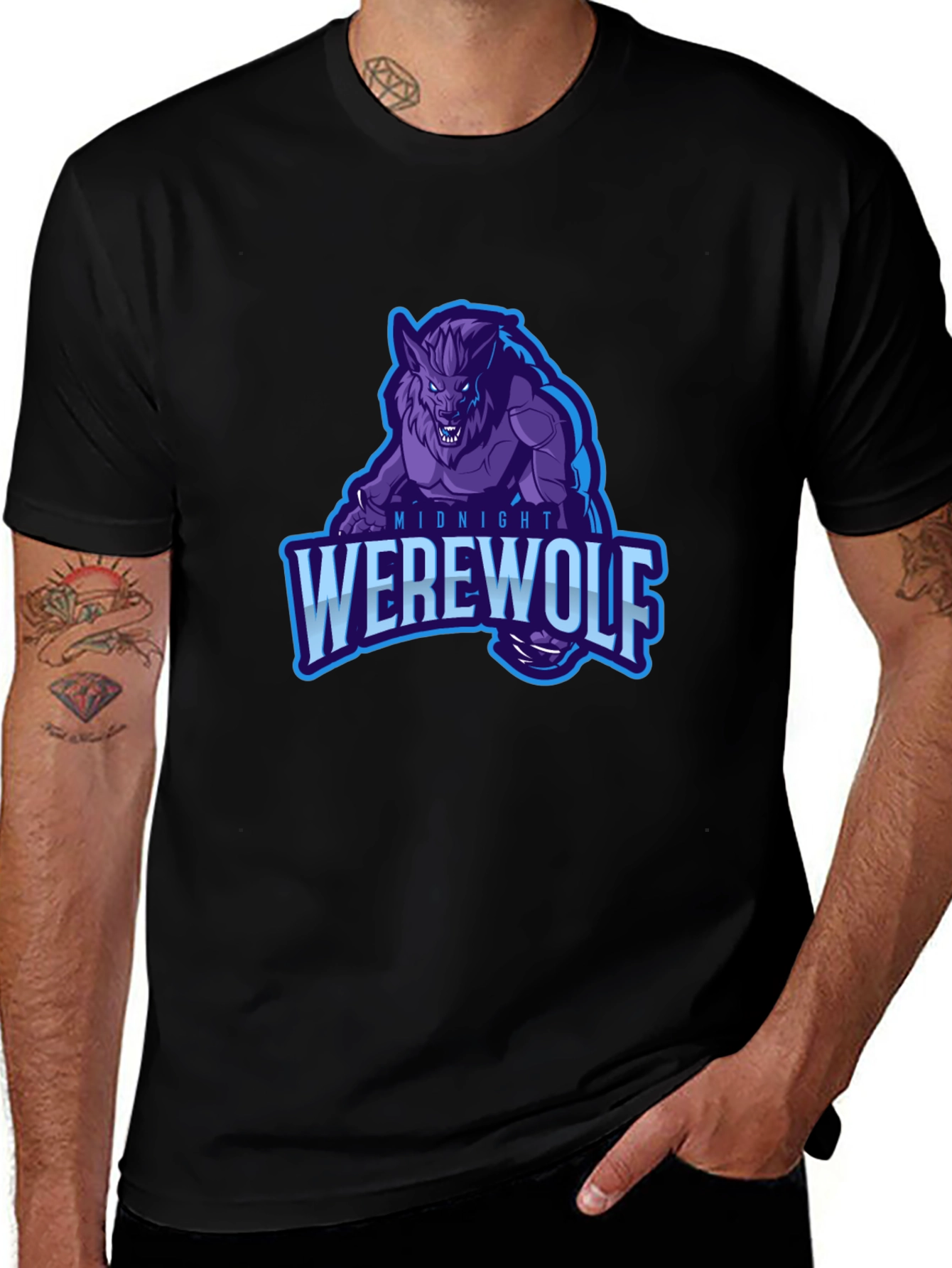 Midnight Werewolf Graphic T-Shirt - Black